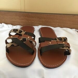 SHEIN  Brown and Leopard Print Sandals